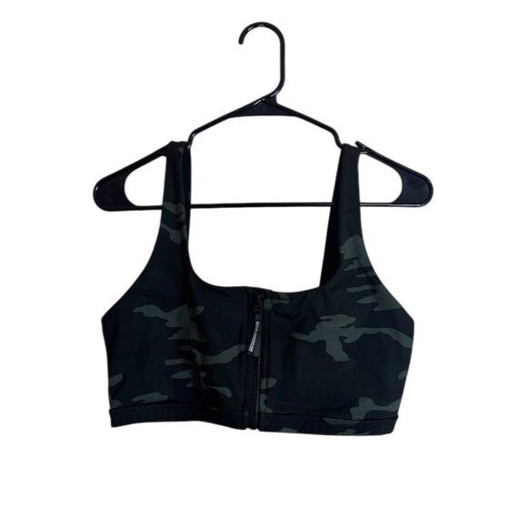 Good American Other - Good American Sports Bra Womens Size 3 Black Green Camo Zip Front High